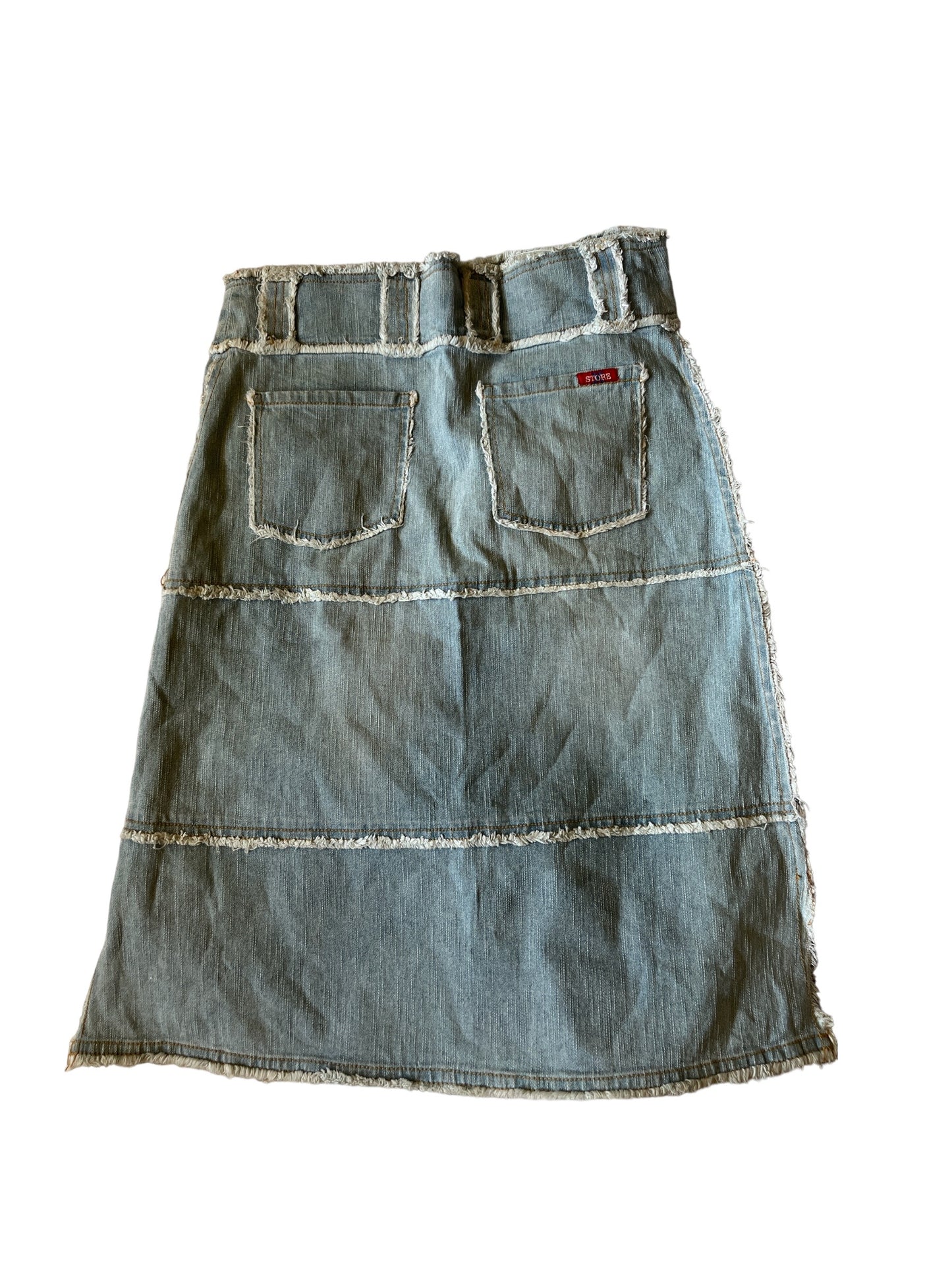 Light Denim Patchwork Cotton Skirt S-M #3506