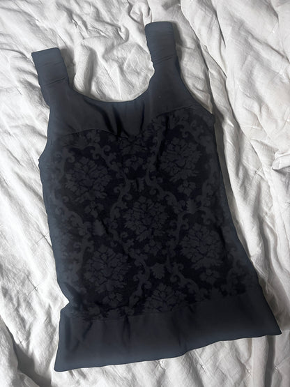 Black Baroque Flocked Corset Tank #11088