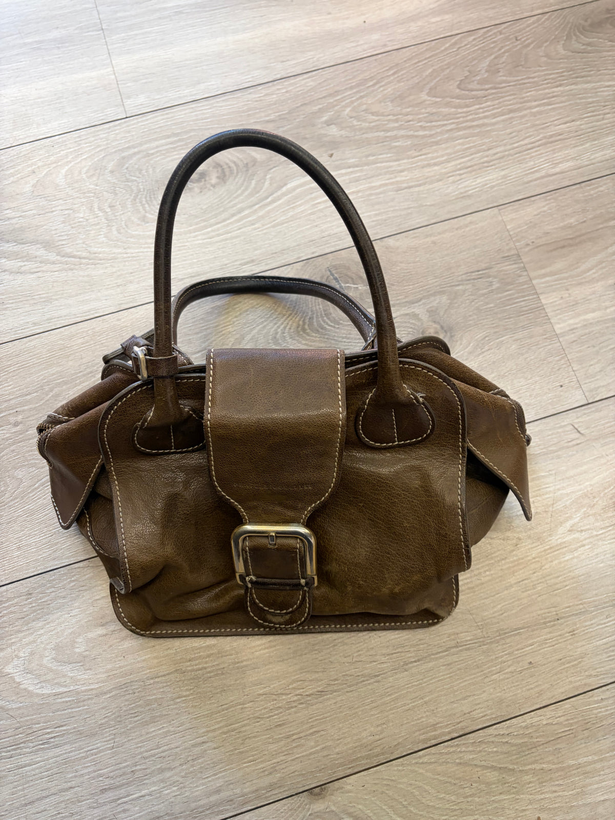 Brown Leather Buckle Shoulder Bag #13623