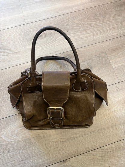 Brown Leather Buckle Shoulder Bag #13623