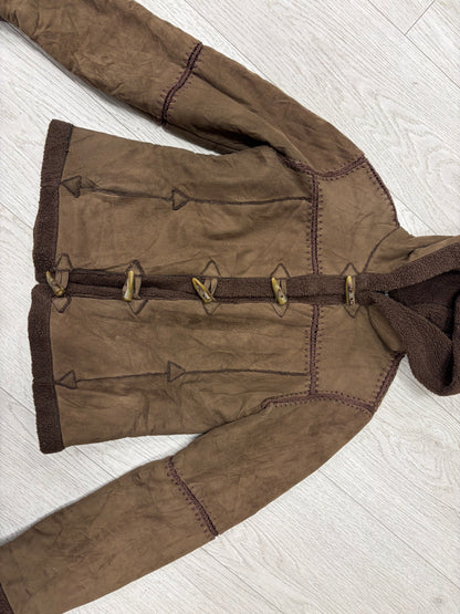 Vintage Morgan Hooded Faux Shearling Jacket #13340
