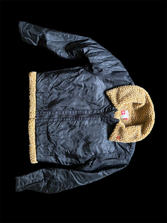 Black Nylon Jacket with Tan Teddy Lining #13546