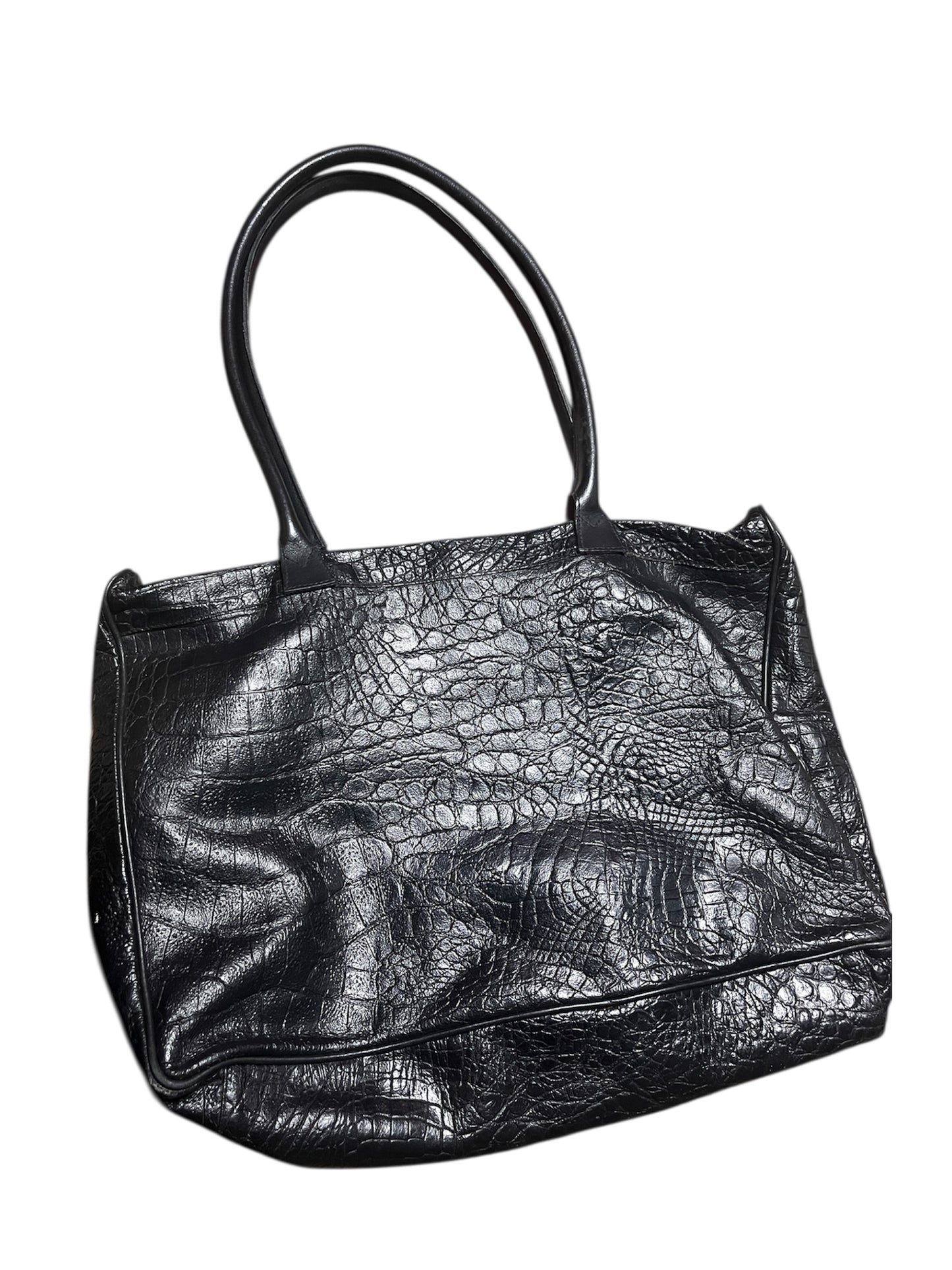 Black Croc Leather Shoulder Bag #11997