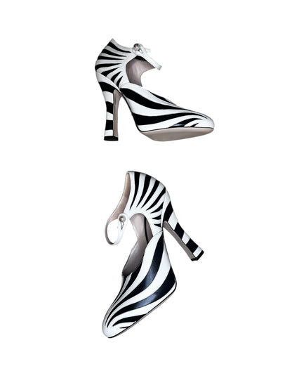 Gucci Black & White Zebra Print Mary Jane Pumps #9604