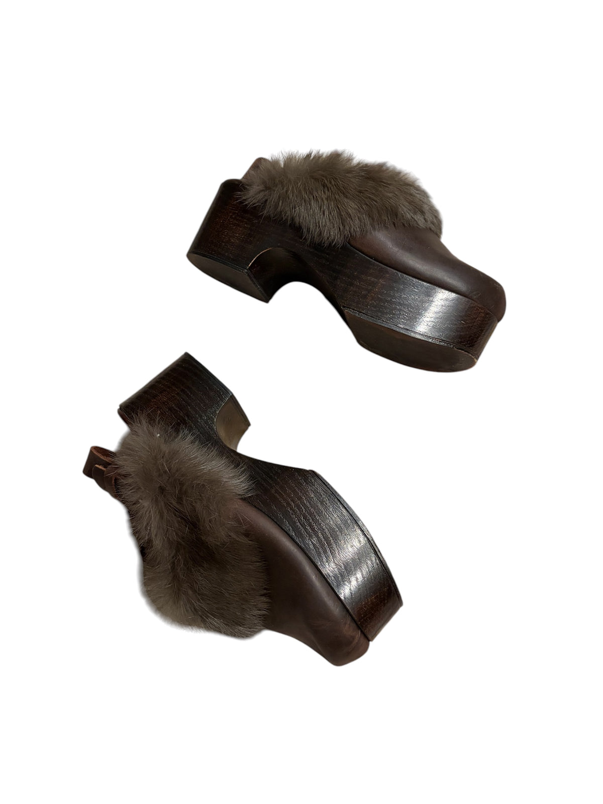 Arsea Brown Platform Clogs with Real Fur Trim #13576