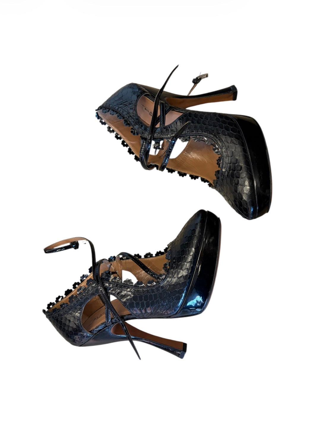 Alaïa Black Floral-Trim Platform Pumps #9618