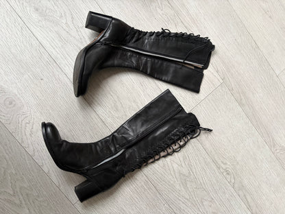 Lace-Up Leather Knee-High Boots #13183