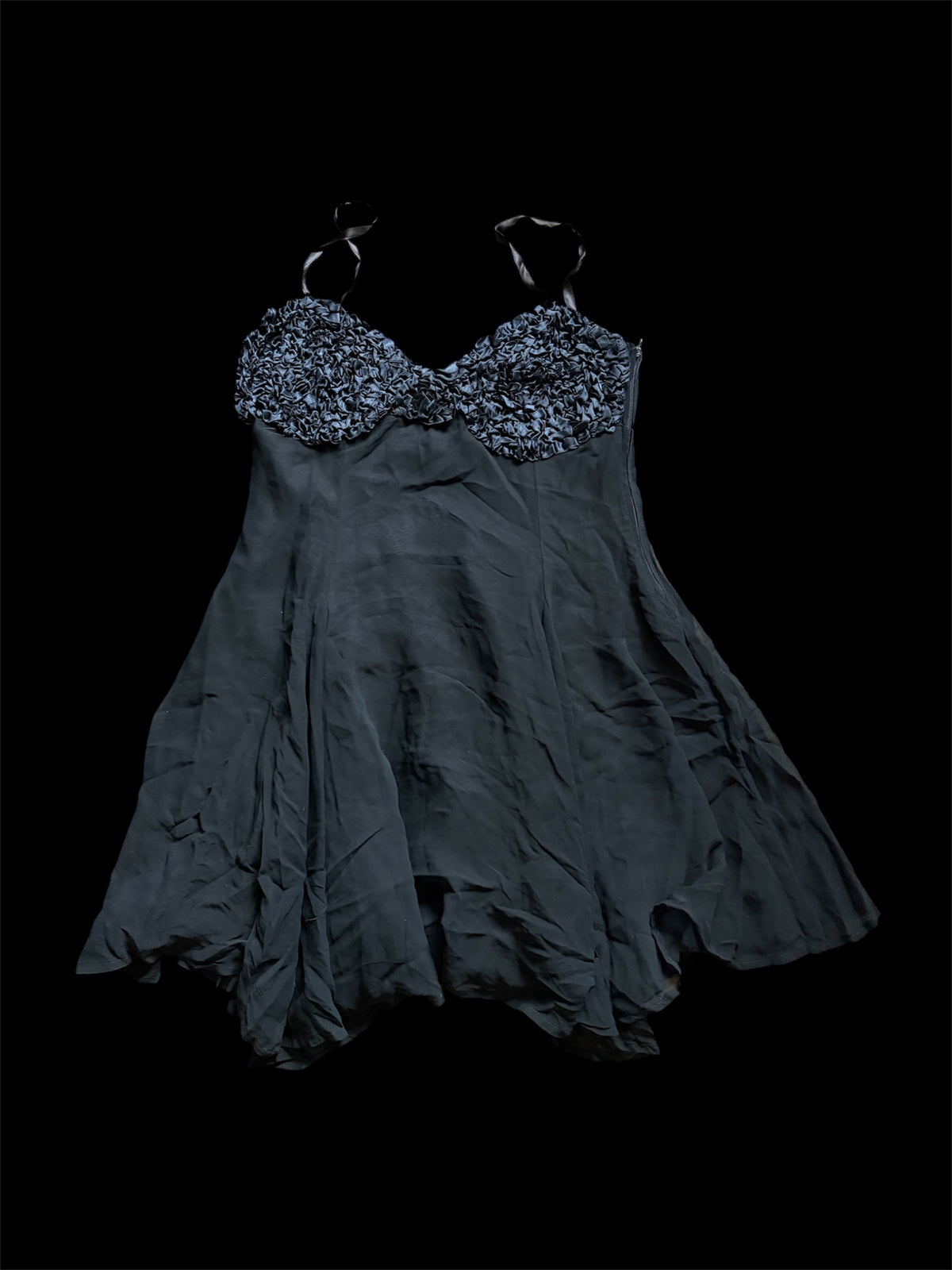 Alicia Passion Black Ruffle Bust Slip Dress #13547