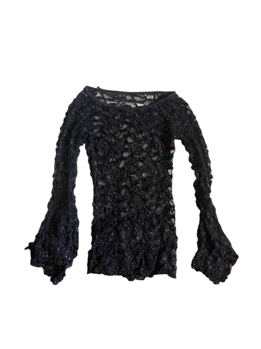 Sheer Black Lace Long Sleeve Top #12205