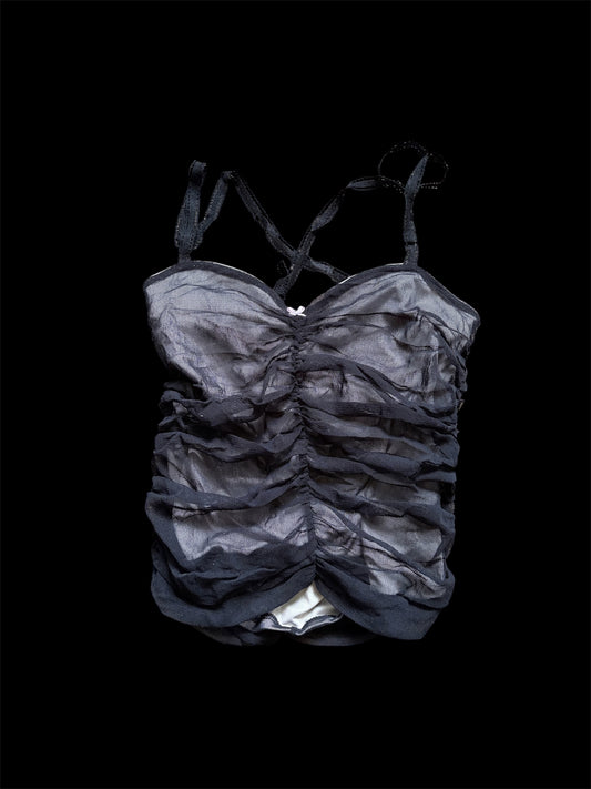 Kookai Black Sheer Ruched Cami Top #13551
