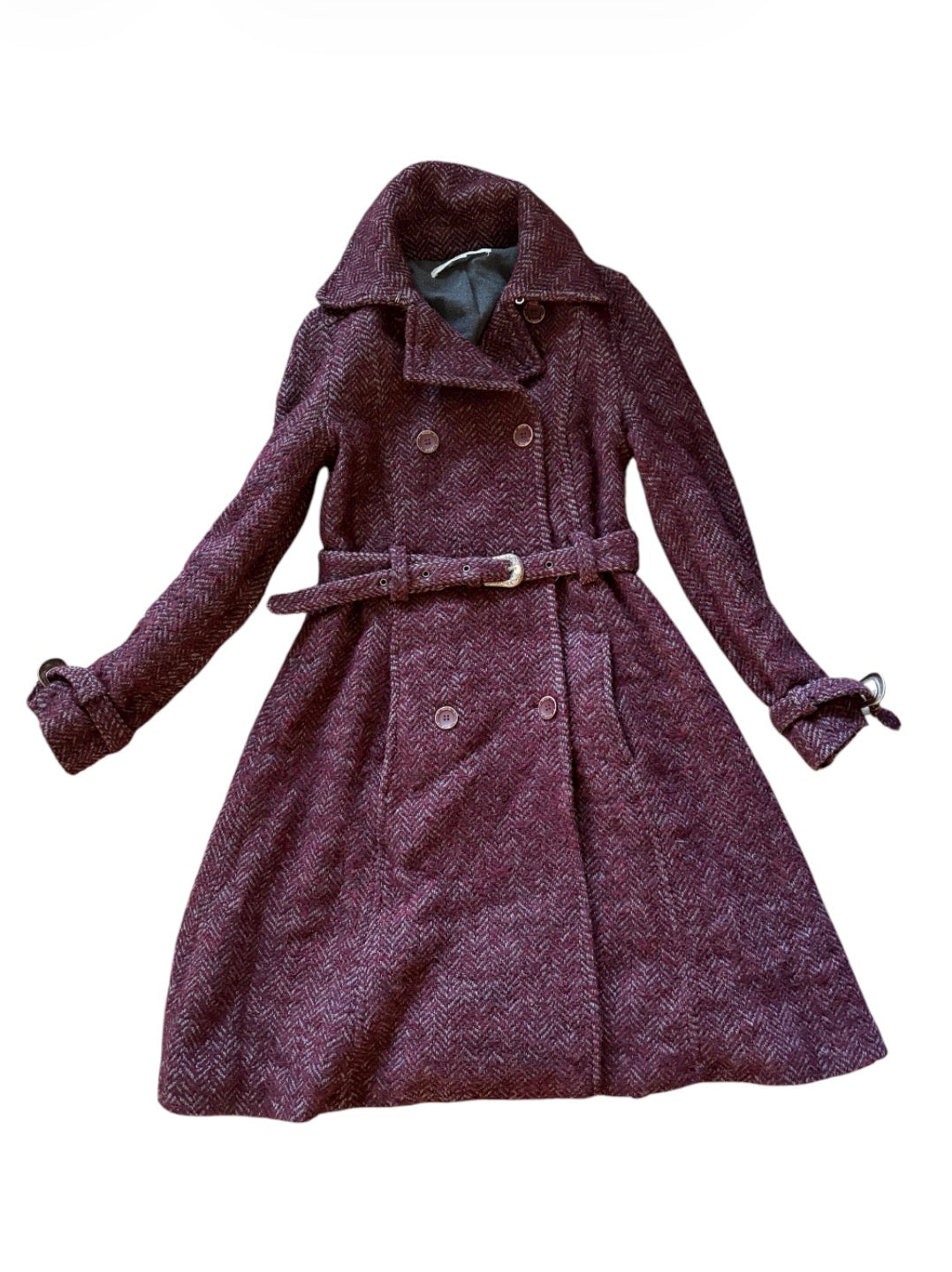 MCS Plum Herringbone Coat with Western Buckles #13590