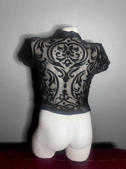 Black Tattoo Tribal Mesh Top #11086
