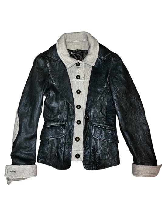 Two Layered Button Up Leather Jacket #6947