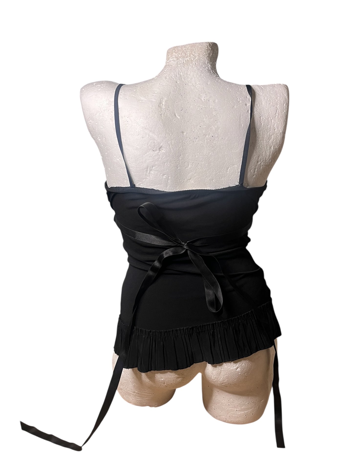 Black Lace Camisole Top with Satin Tie Back #11596