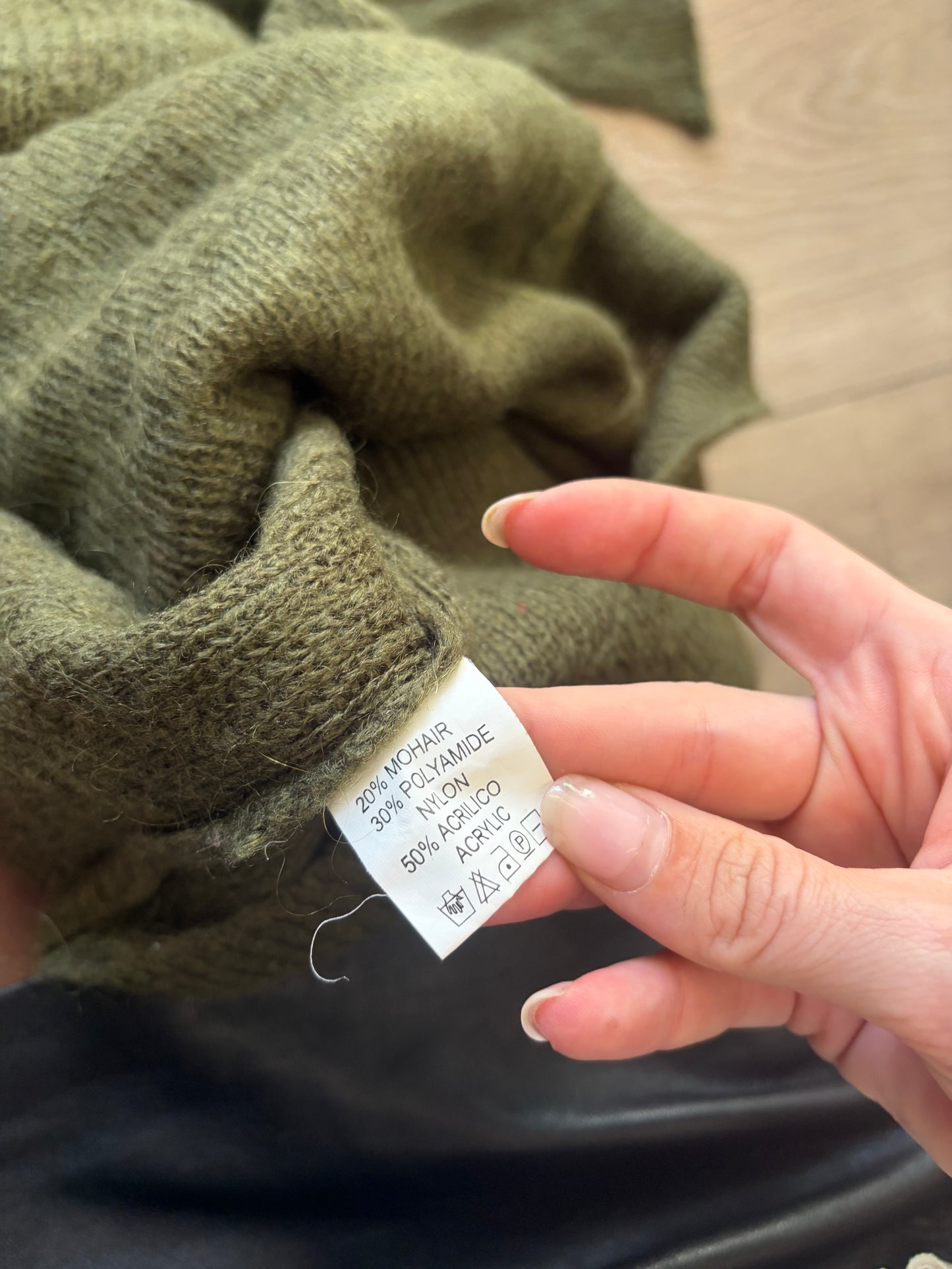 2000s Olive Green Mohair-Blend Hooded Sweater #13259