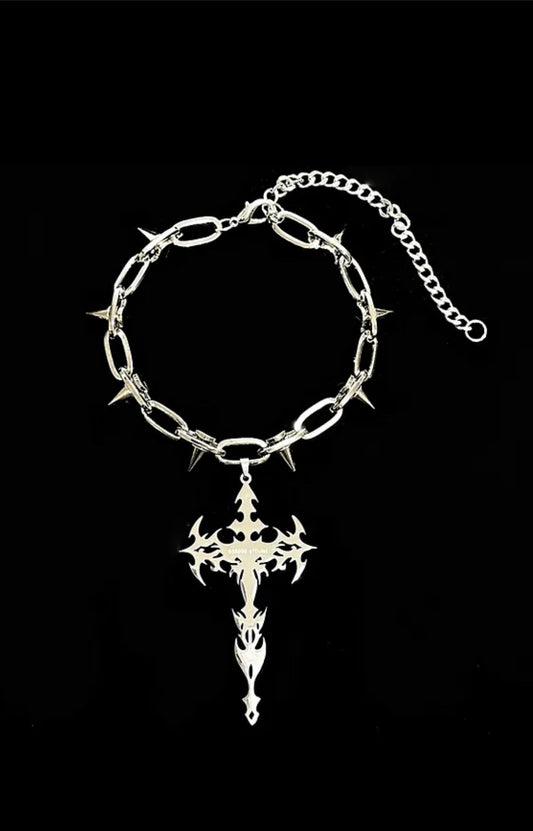666999 Thorns x Extra large cyber Cross Choker #2578