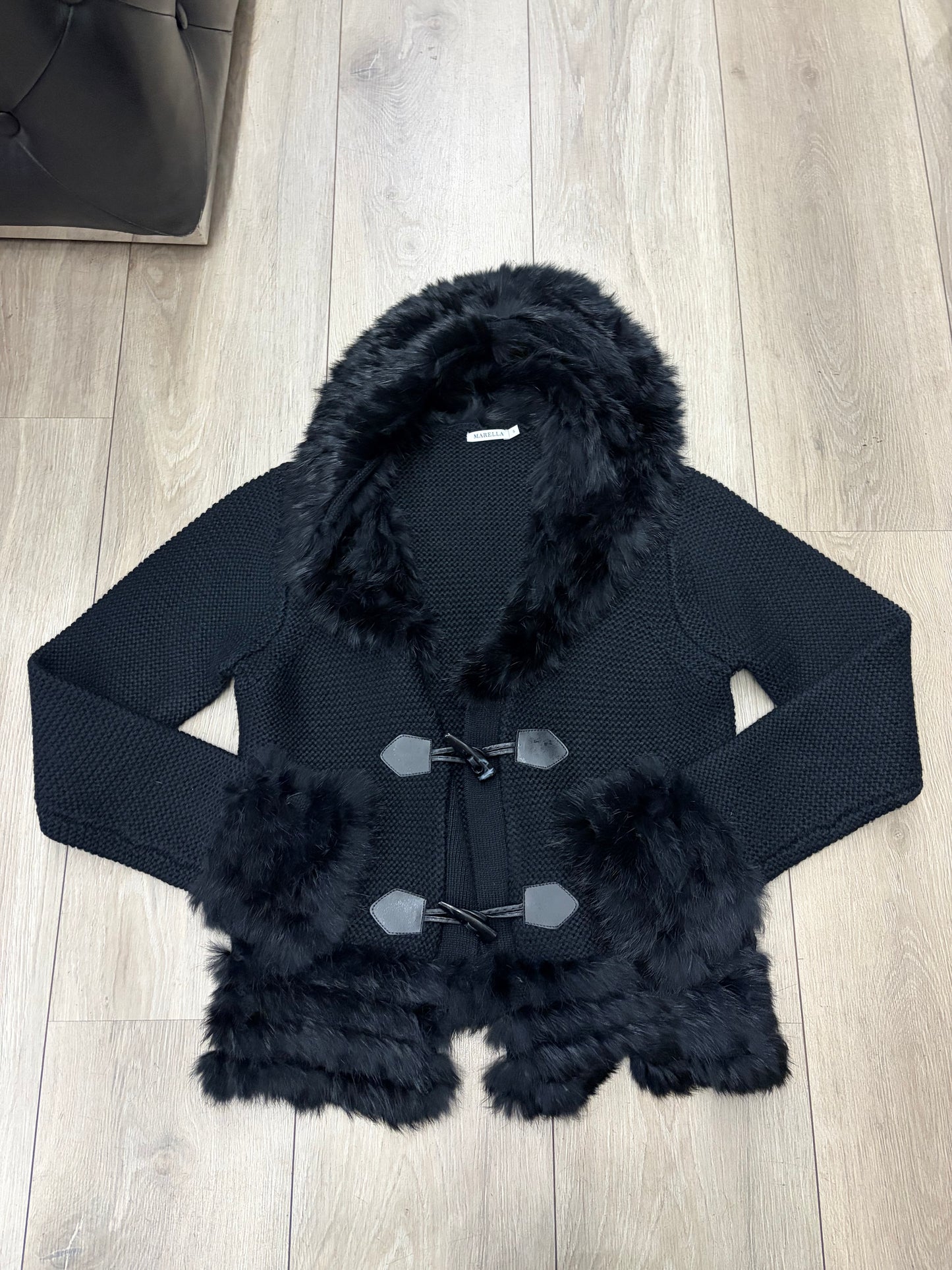 Marella Rabbit Fur Trim Knit Jacket #13297