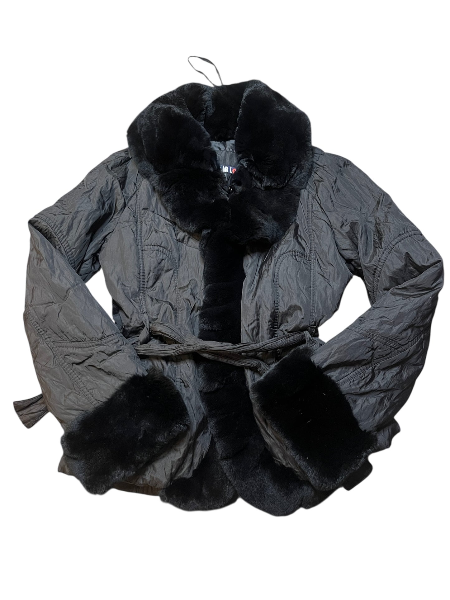 Giulia LG Rex Rabbit Fur Trimmed Belted Jacket (Made in Italy) #11291