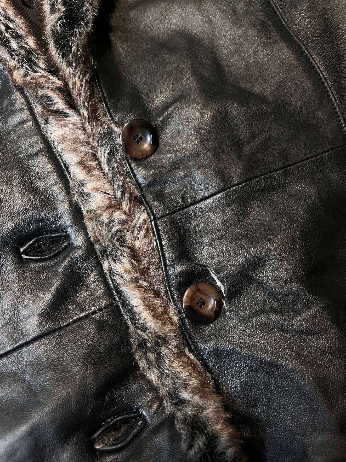 Leather Coat with Faux Fur Collar #11306
