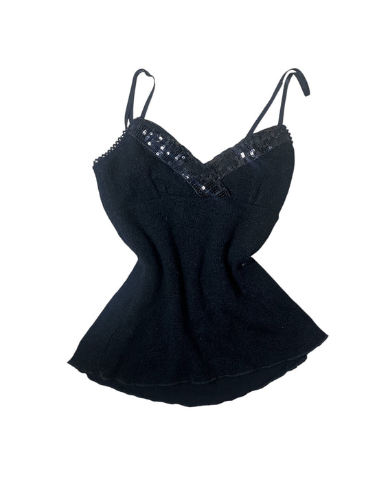 Black Sequin-Trim Knit Camisole Top #11605