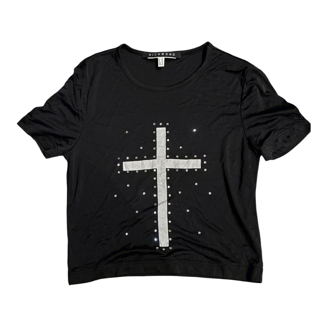 Richmond Black Rhinestone Cross T-Shirt #13585