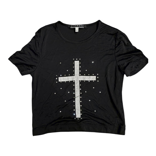 Richmond Black Rhinestone Cross T-Shirt #13585