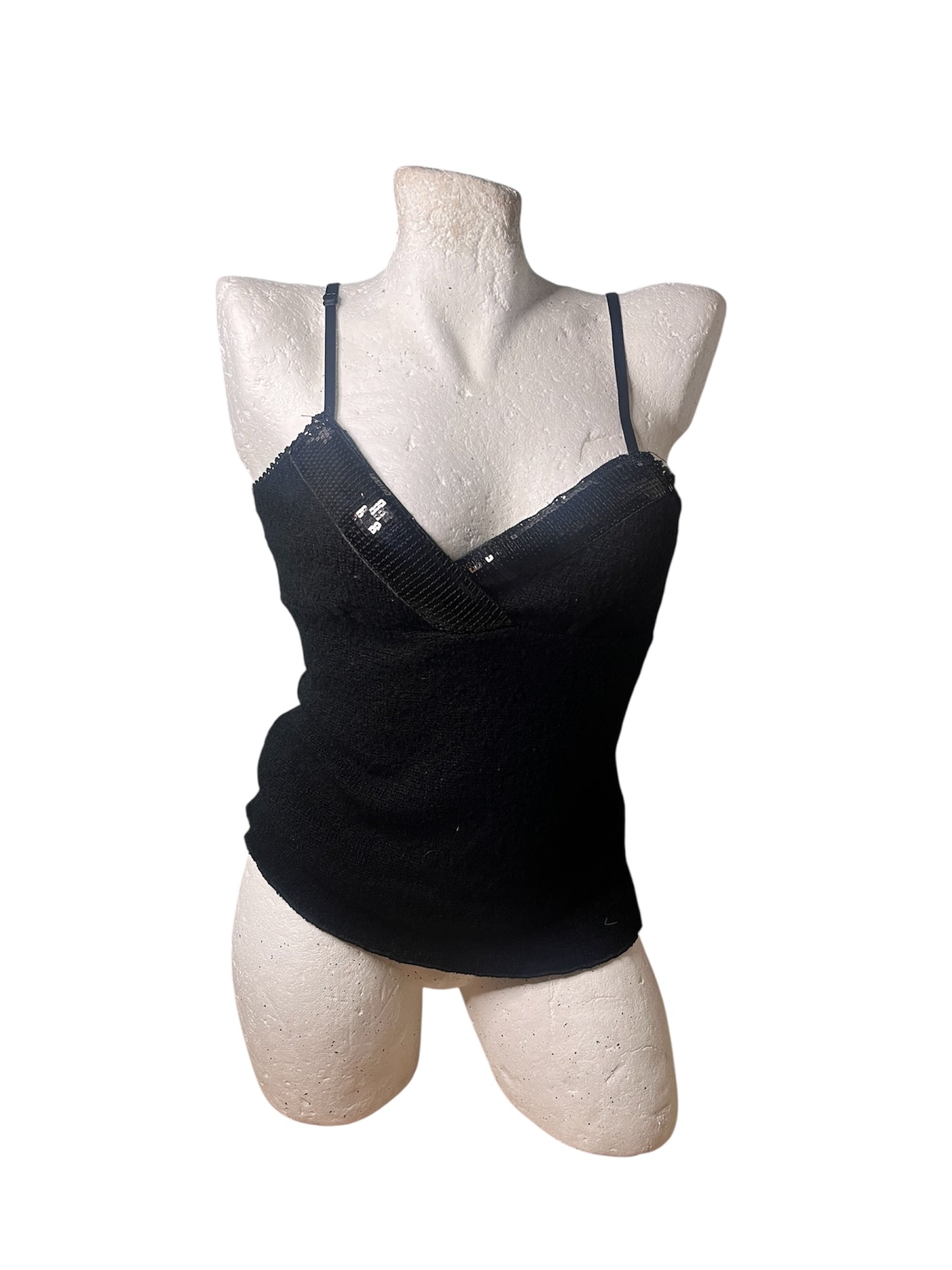 Black Sequin-Trim Knit Camisole Top #11605