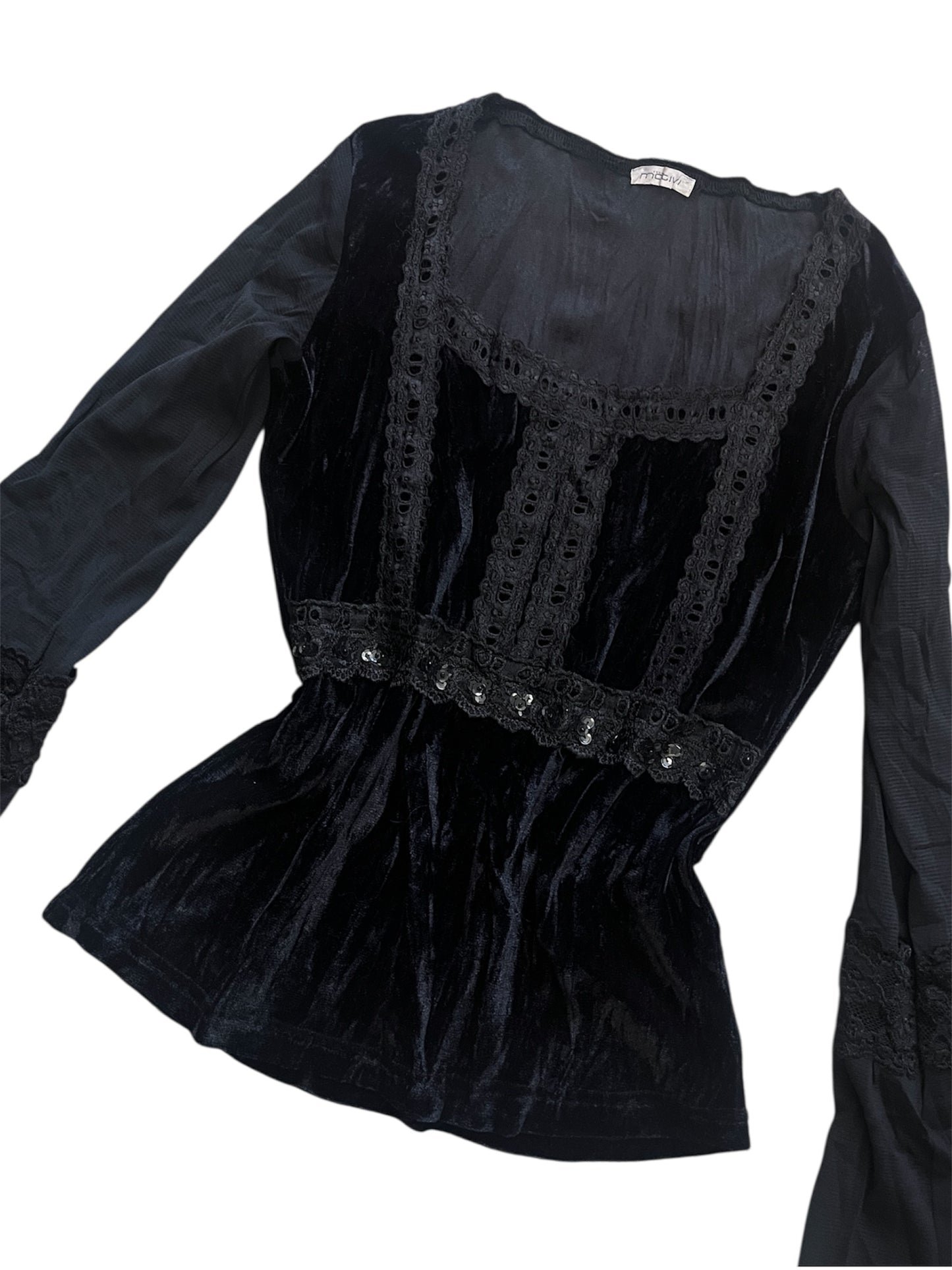 Black semi-sheer velvet top #11342