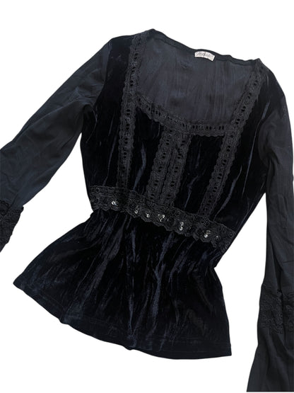 Black semi-sheer velvet top #11342