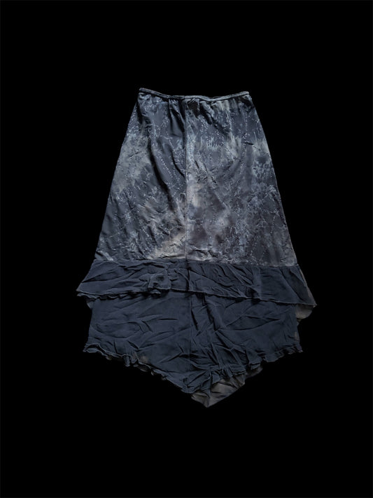 Grey Printed Skirt with Sequin Detail and Asymmetric Ruffle Hem #13553
