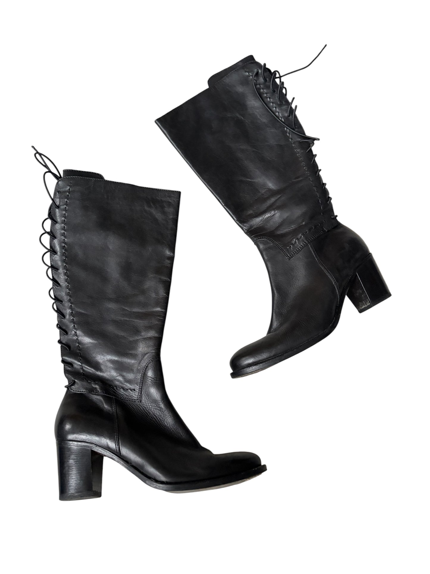 Lace-Up Leather Knee-High Boots #13183