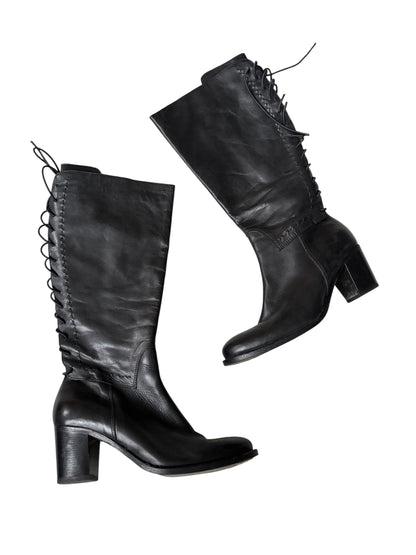 Lace-Up Leather Knee-High Boots #13183