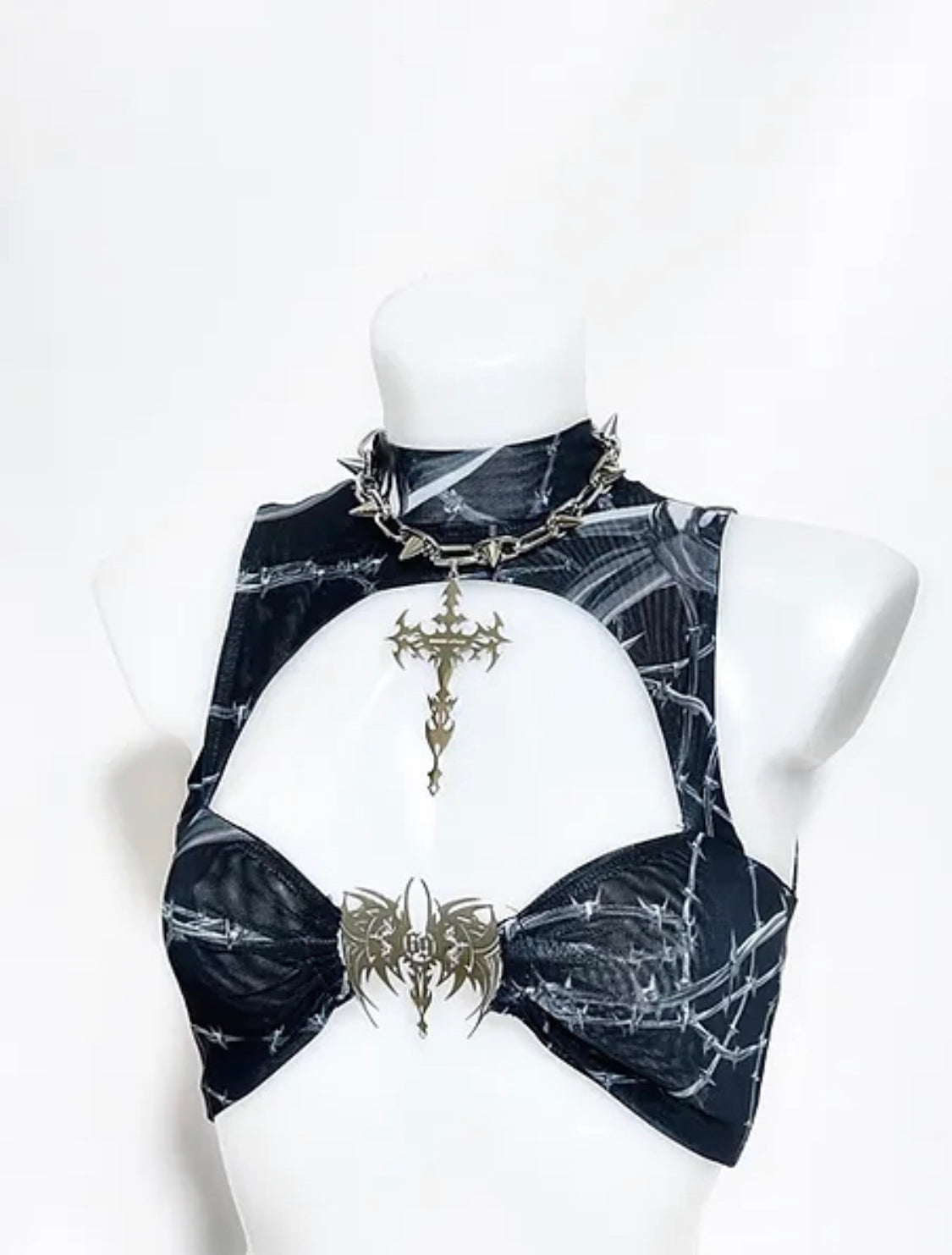 666999 Thorns x Extra large cyber Cross Choker #2578