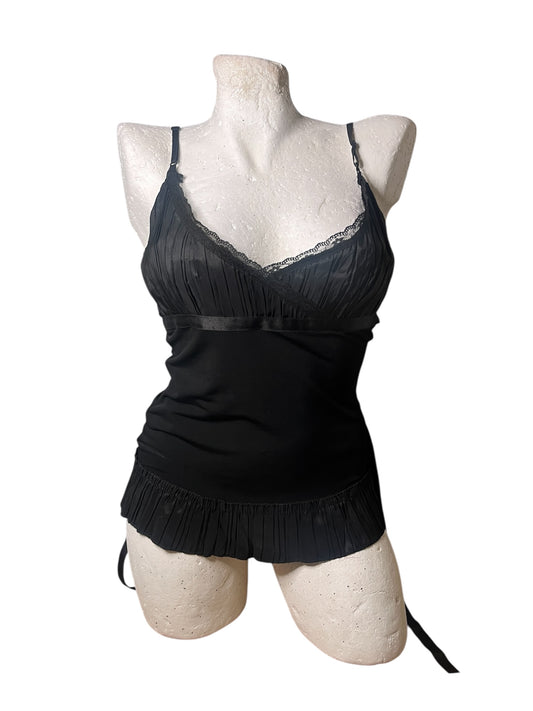 Black Lace Camisole Top with Satin Tie Back #11596