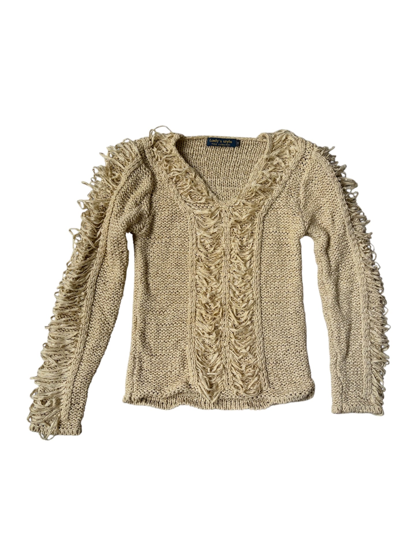 Vintage Y2K Deconstructed Fringe Knit Sweater #13226
