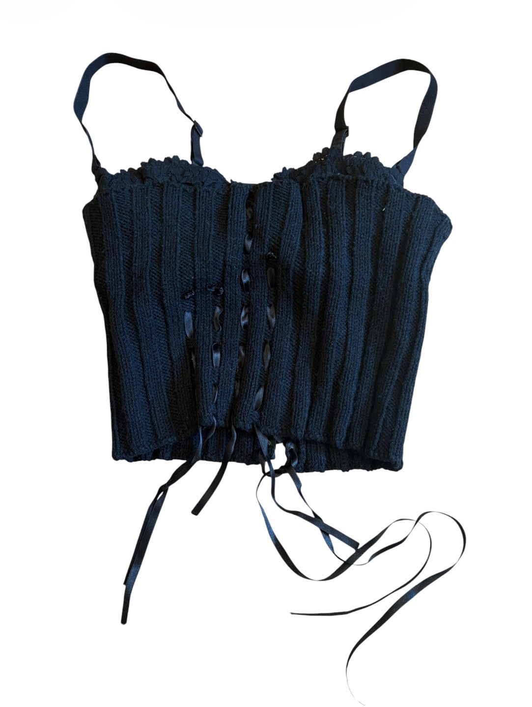 Pois Rib Knit Laced Corset Top #13375