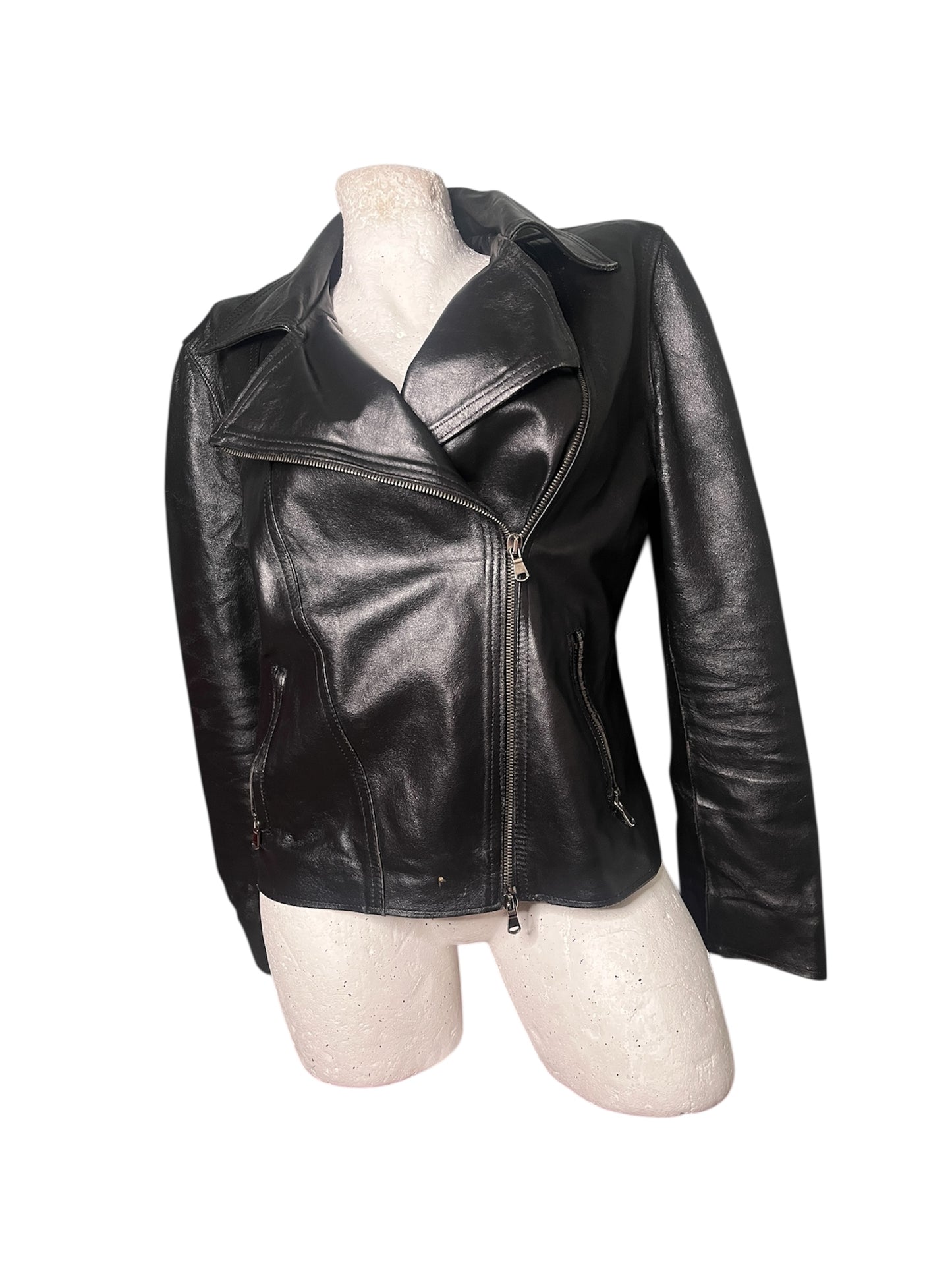 Onyx Jeans Black Leather Biker Jacket #11946