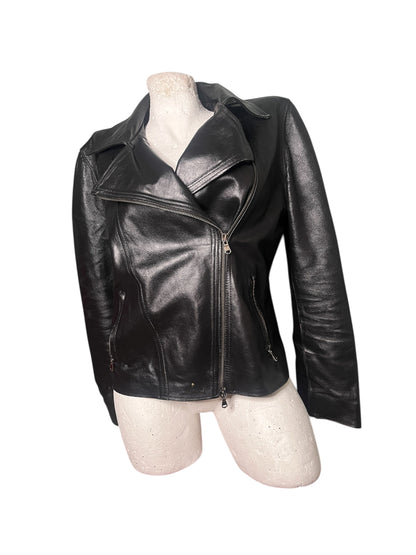 Onyx Jeans Black Leather Biker Jacket #11946