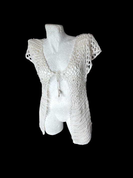 Vintage Crochet Open Knit Tie Top #9801