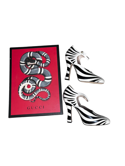 Gucci Black & White Zebra Print Mary Jane Pumps #9604