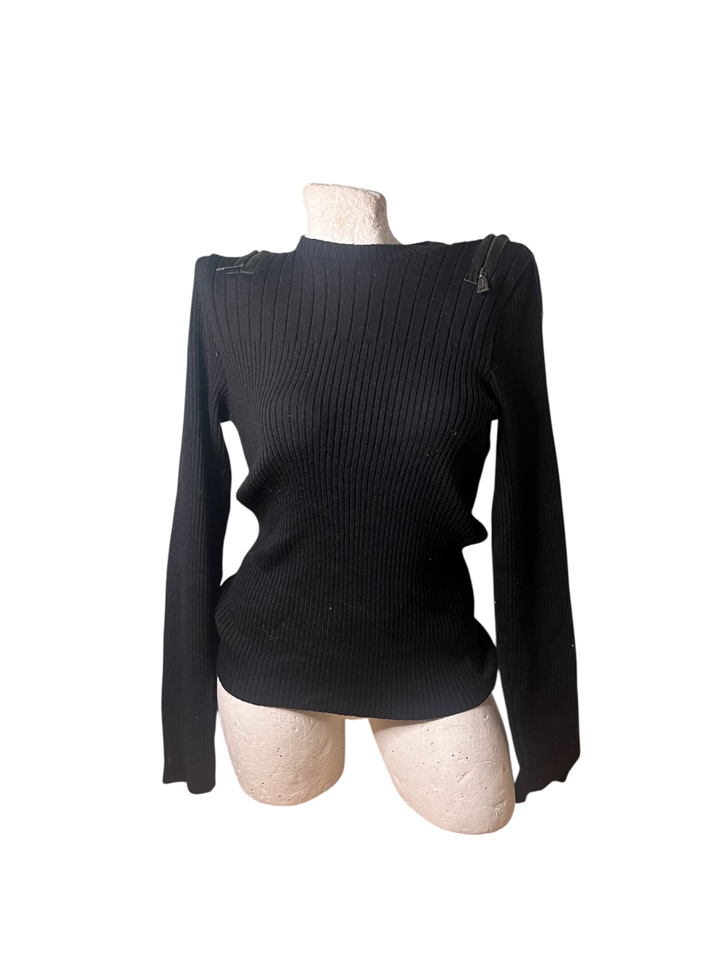 Richmond X Black Ribbed Knit Sweater with Zip Shoulder Detail #11599