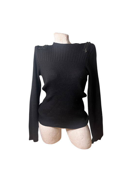 Richmond X Black Ribbed Knit Sweater with Zip Shoulder Detail #11599