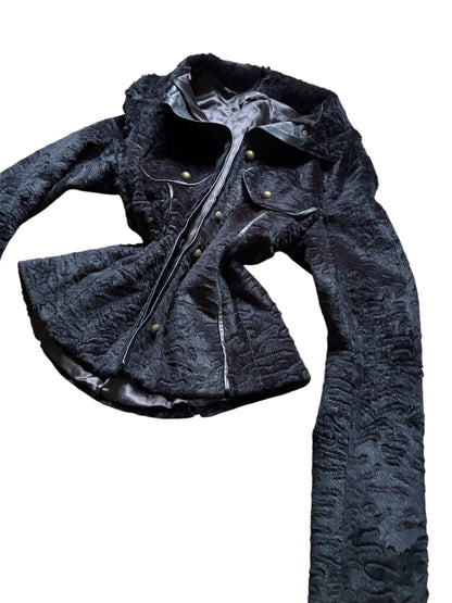 Black Fur Trim Jacket with Leather Details #13555