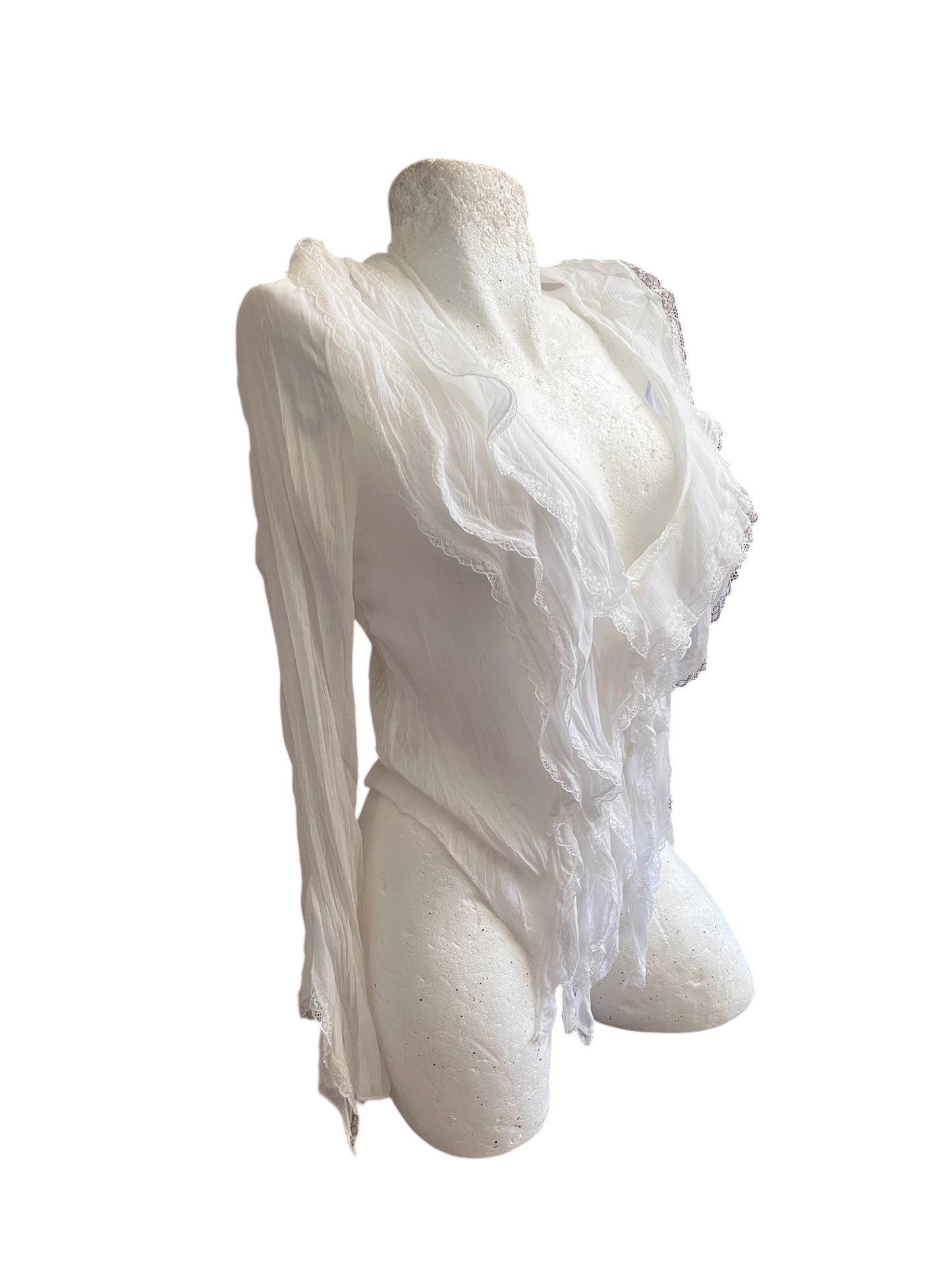 Sheer Lace Ruffle Blouse — Romantic #12192