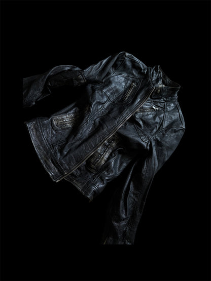 Souvenir Clubbing Distressed Black Leather Moto Jacket #13549