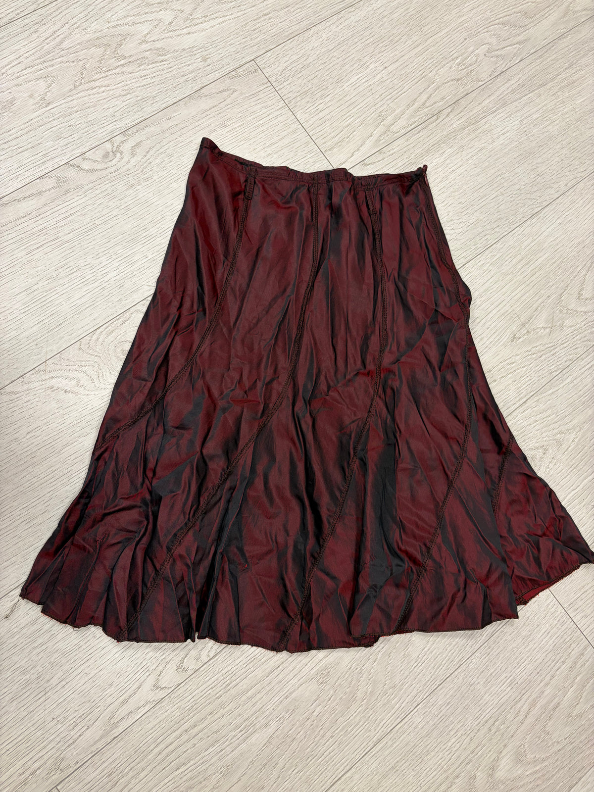 Burgundy Iridescent Panelled Midi Skirt #13333