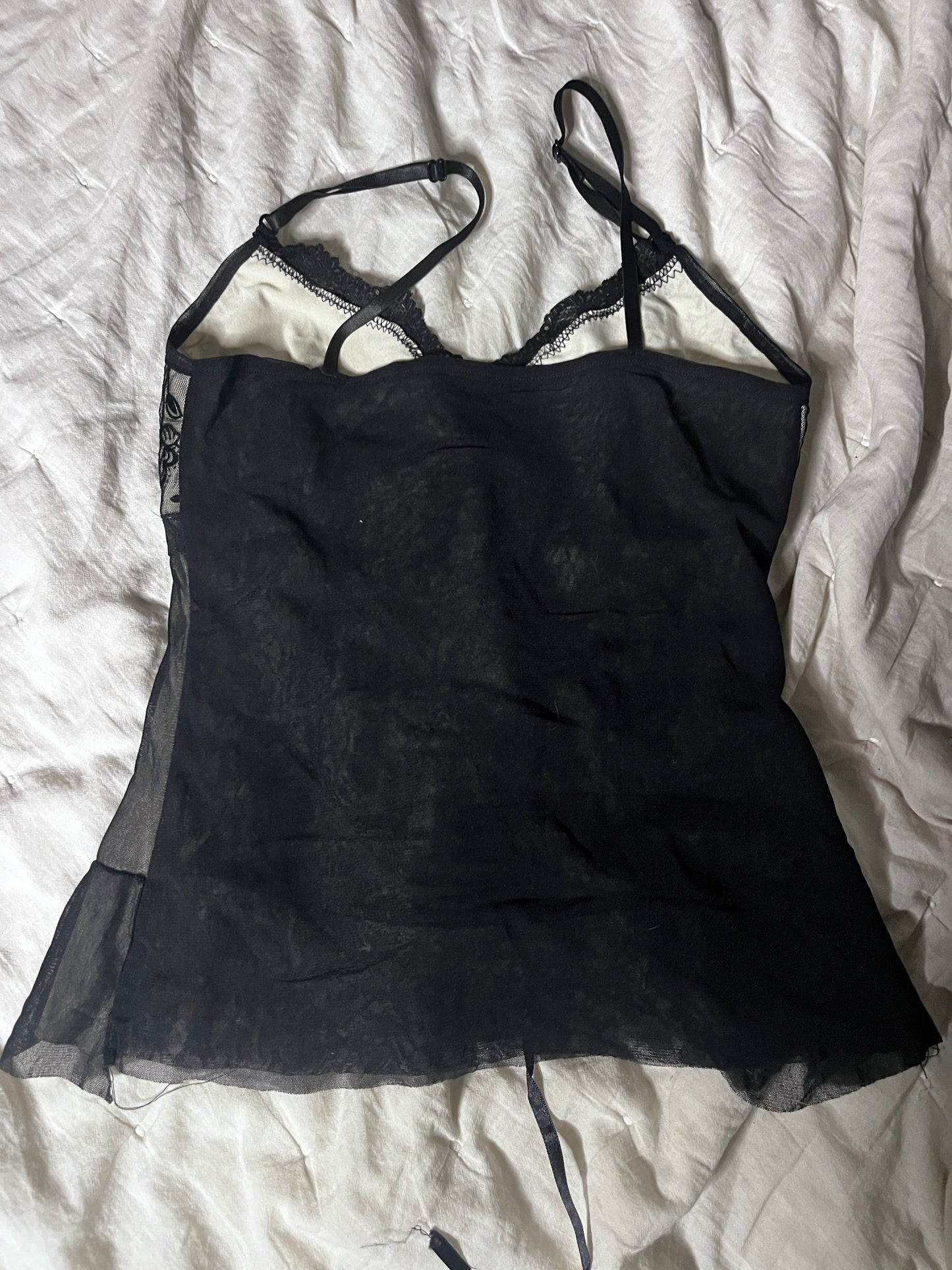 Y2K Lace Corset Mesh Top – Black #11093