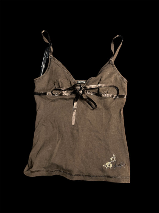 Praylife Y2K Brown Satin-Bow Cami #11243