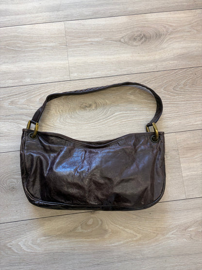 Dark Brown Shoulder Bag with Brass Hardware #13627