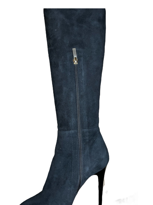 Jimmy Choo Black Suede Knee-High Stiletto Boots – Size 38.5 #9624
